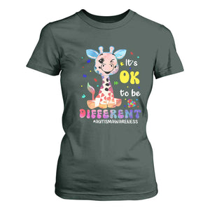 Cute Giraffe Autism T Shirt For Women It's Ok To Be Different TS01 Dark Forest Green Printyourwear