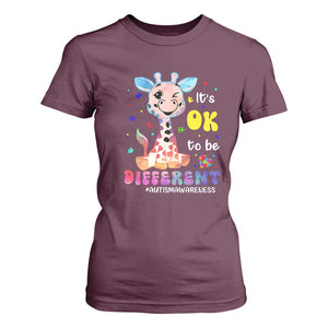Cute Giraffe Autism T Shirt For Women It's Ok To Be Different TS01 Maroon Printyourwear