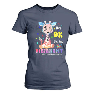 Cute Giraffe Autism T Shirt For Women It's Ok To Be Different TS01 Navy Printyourwear