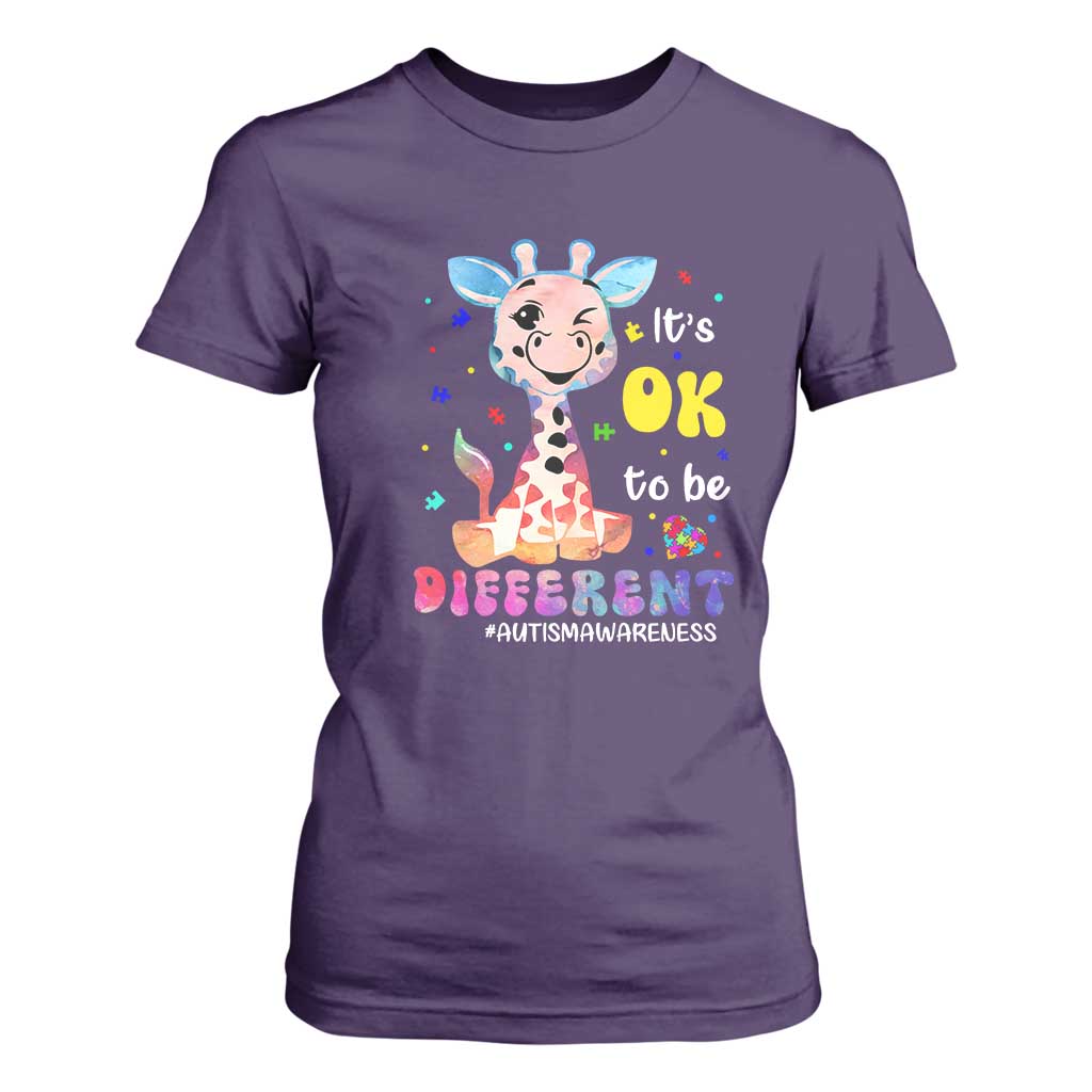 Cute Giraffe Autism T Shirt For Women It's Ok To Be Different TS01 Purple Printyourwear