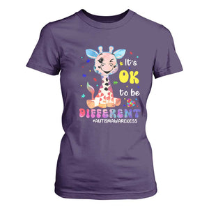 Cute Giraffe Autism T Shirt For Women It's Ok To Be Different TS01 Purple Printyourwear