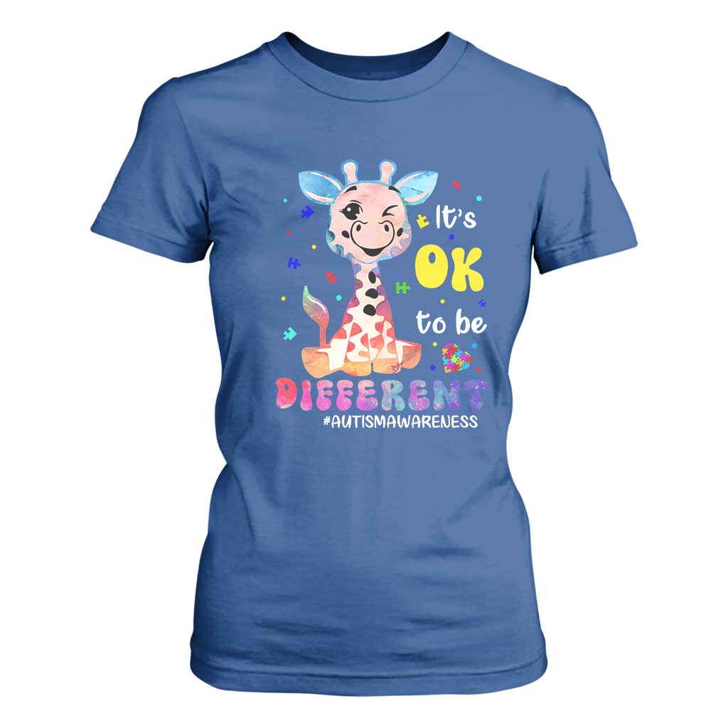 Cute Giraffe Autism T Shirt For Women It's Ok To Be Different TS01 Royal Blue Printyourwear