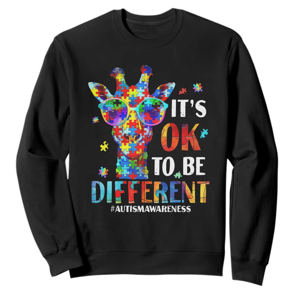 Cool Giraffe Autism Sweatshirt It's Ok To Be Different Jigsaw Puzzle TS01 Black Printyourwear