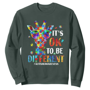 Cool Giraffe Autism Sweatshirt It's Ok To Be Different Jigsaw Puzzle TS01 Dark Forest Green Printyourwear
