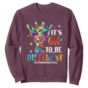 Cool Giraffe Autism Sweatshirt It's Ok To Be Different Jigsaw Puzzle TS01 Maroon Printyourwear