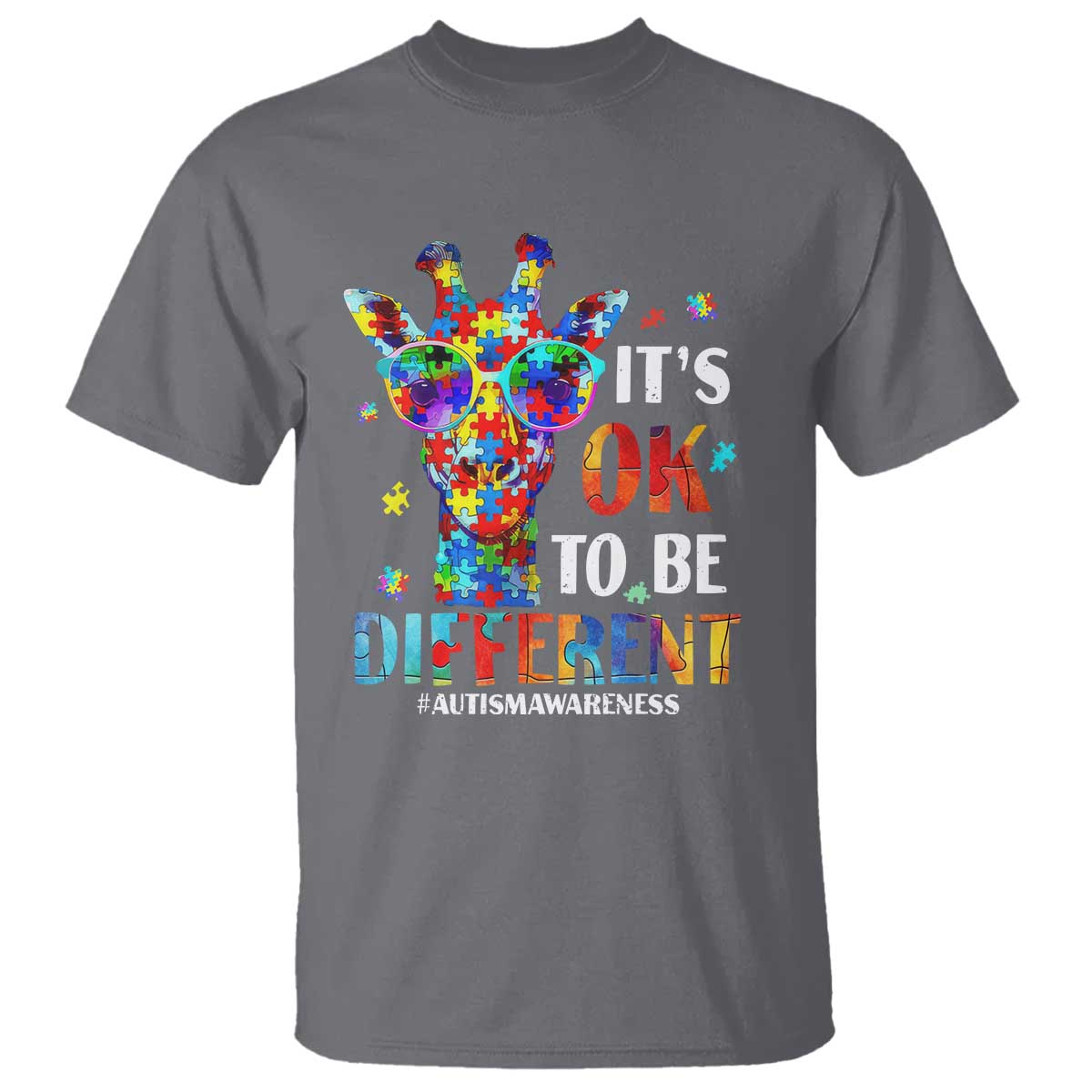 Cool Giraffe Autism T Shirt It's Ok To Be Different Jigsaw Puzzle TS01 Charcoal Printyourwear