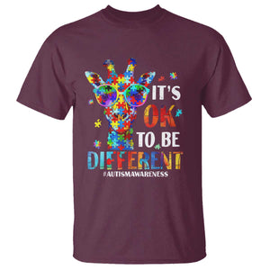 Cool Giraffe Autism T Shirt It's Ok To Be Different Jigsaw Puzzle TS01 Maroon Printyourwear