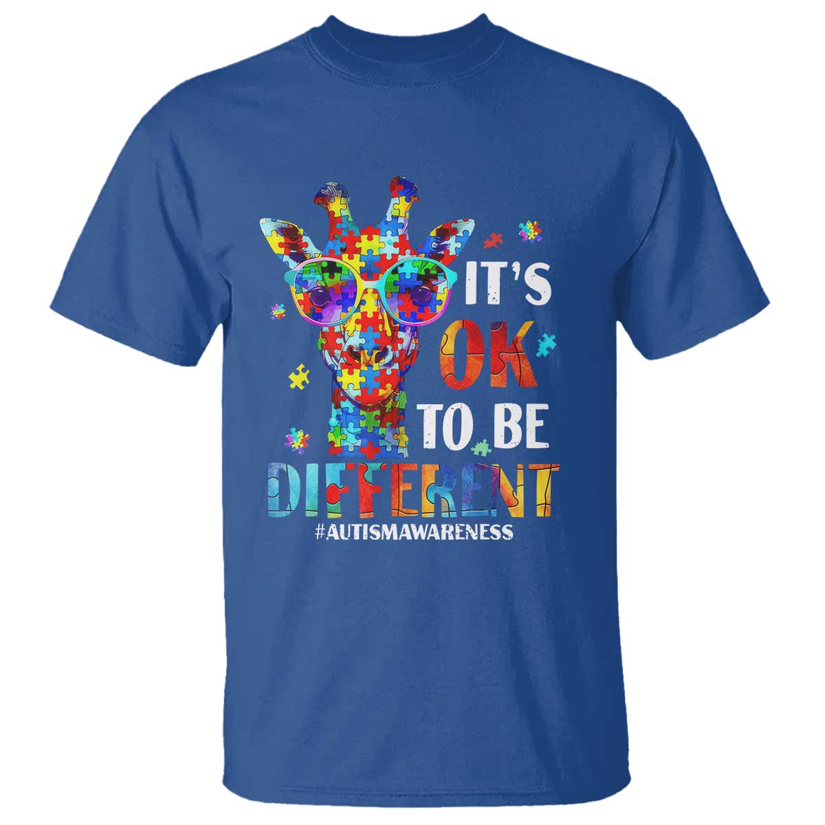 Cool Giraffe Autism T Shirt It's Ok To Be Different Jigsaw Puzzle TS01 Royal Blue Printyourwear