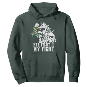 Unicorn Autism Dad Hoodie Her Fight Is My Fight Strong Fighters TS01 Dark Forest Green Printyourwear