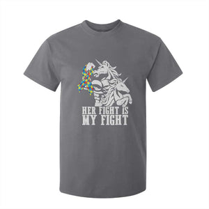 Unicorn Autism Dad T Shirt For Kid Her Fight Is My Fight Strong Fighters TS01 Charcoal Printyourwear