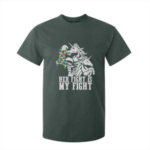 Unicorn Autism Dad T Shirt For Kid Her Fight Is My Fight Strong Fighters TS01 Dark Forest Green Printyourwear