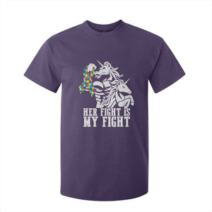 Unicorn Autism Dad T Shirt For Kid Her Fight Is My Fight Strong Fighters TS01 Purple Printyourwear