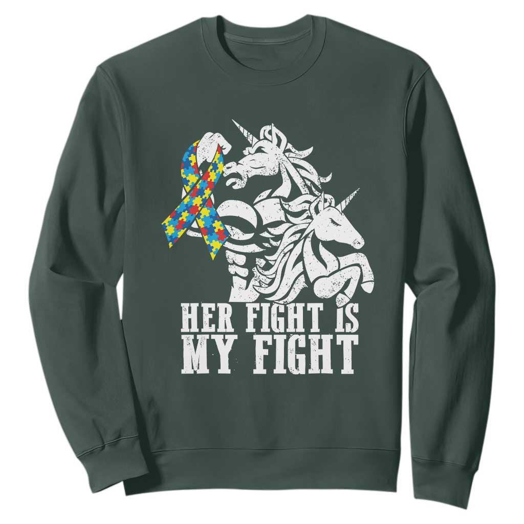 Unicorn Autism Dad Sweatshirt Her Fight Is My Fight Strong Fighters TS01 Dark Forest Green Printyourwear