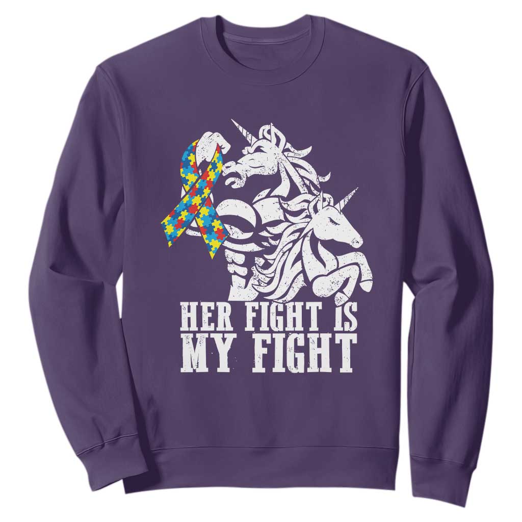 Unicorn Autism Dad Sweatshirt Her Fight Is My Fight Strong Fighters TS01 Purple Printyourwear