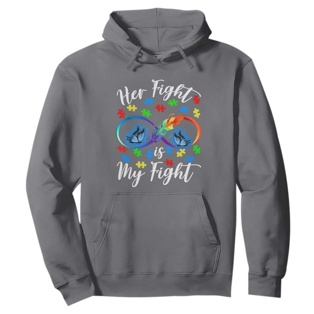 Autism Support Hoodie Her Fight Is My FightRainbow Infinity With Feather Butterflies TS01 Charcoal Printyourwear