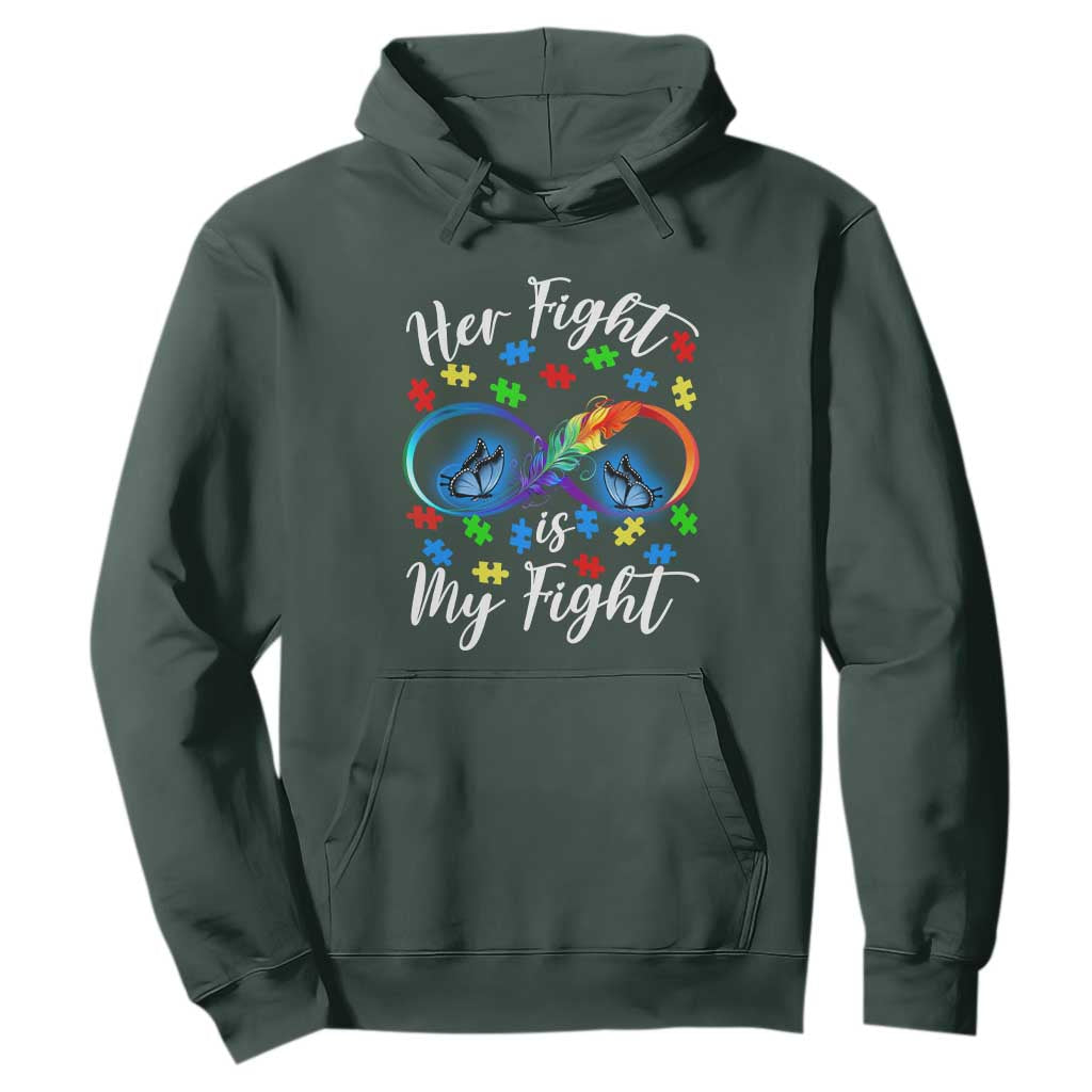 Autism Support Hoodie Her Fight Is My FightRainbow Infinity With Feather Butterflies TS01 Dark Forest Green Printyourwear