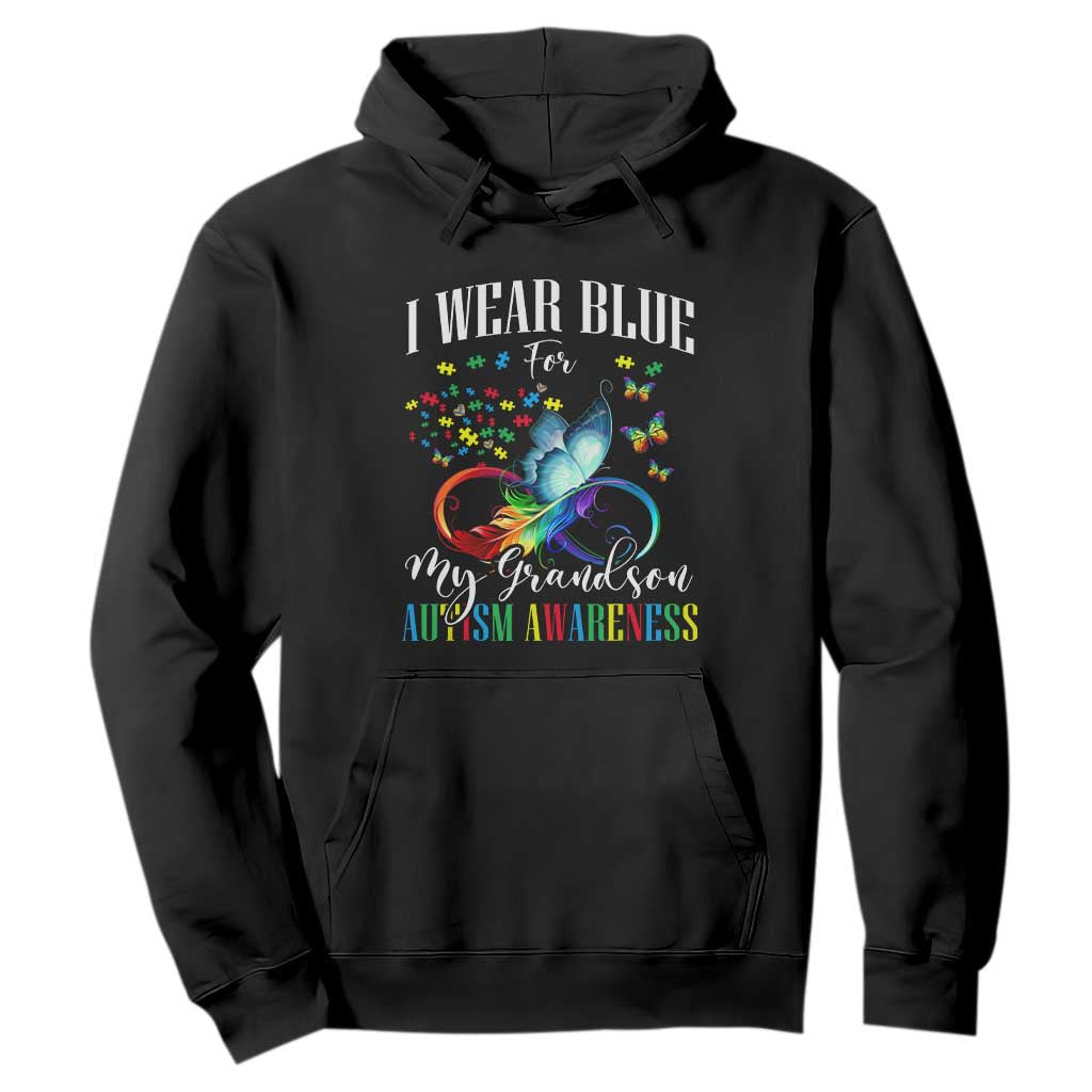 Autism Grandparents Hoodie I Wear Blue For My Grandson Grandma Grandpa Rainbow Infinity with Feather Butterfly TS01 Black Printyourwear