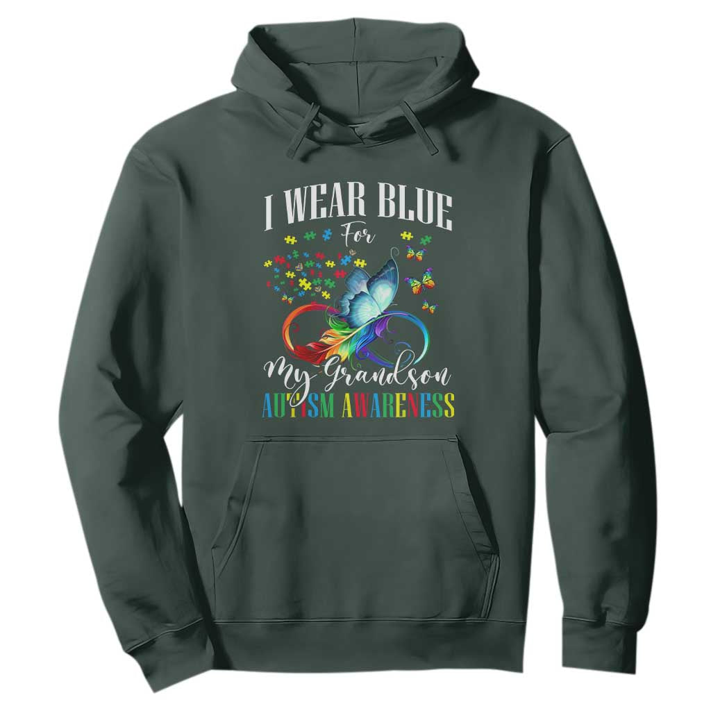 Autism Grandparents Hoodie I Wear Blue For My Grandson Grandma Grandpa Rainbow Infinity with Feather Butterfly TS01 Dark Forest Green Printyourwear
