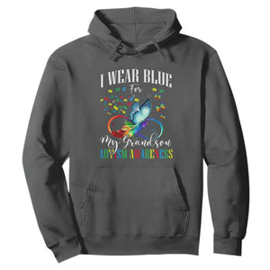 Autism Grandparents Hoodie I Wear Blue For My Grandson Grandma Grandpa Rainbow Infinity with Feather Butterfly TS01 Dark Heather Printyourwear