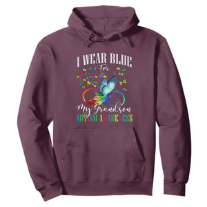 Autism Grandparents Hoodie I Wear Blue For My Grandson Grandma Grandpa Rainbow Infinity with Feather Butterfly TS01 Maroon Printyourwear