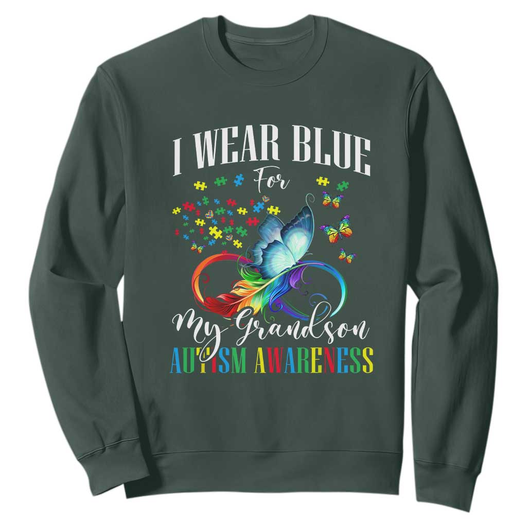 Autism Grandparents Sweatshirt I Wear Blue For My Grandson Grandma Grandpa Rainbow Infinity with Feather Butterfly TS01 Dark Forest Green Printyourwear