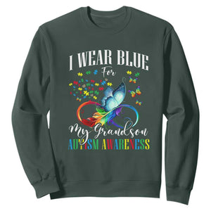 Autism Grandparents Sweatshirt I Wear Blue For My Grandson Grandma Grandpa Rainbow Infinity with Feather Butterfly TS01 Dark Forest Green Printyourwear