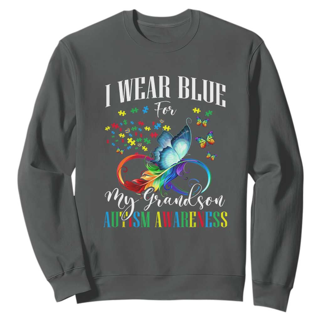 Autism Grandparents Sweatshirt I Wear Blue For My Grandson Grandma Grandpa Rainbow Infinity with Feather Butterfly TS01 Dark Heather Printyourwear