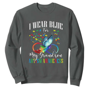 Autism Grandparents Sweatshirt I Wear Blue For My Grandson Grandma Grandpa Rainbow Infinity with Feather Butterfly TS01 Dark Heather Printyourwear