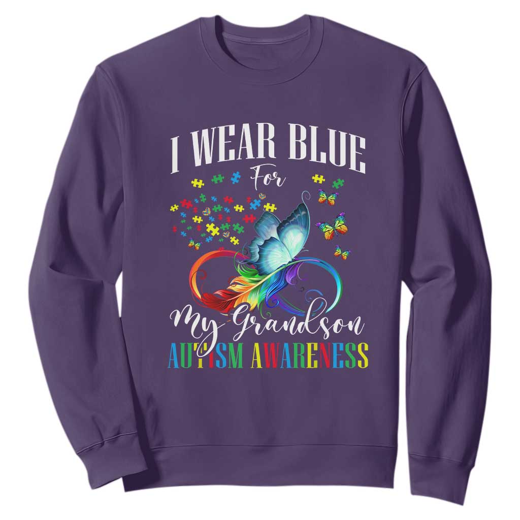 Autism Grandparents Sweatshirt I Wear Blue For My Grandson Grandma Grandpa Rainbow Infinity with Feather Butterfly TS01 Purple Printyourwear
