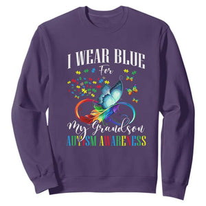 Autism Grandparents Sweatshirt I Wear Blue For My Grandson Grandma Grandpa Rainbow Infinity with Feather Butterfly TS01 Purple Printyourwear