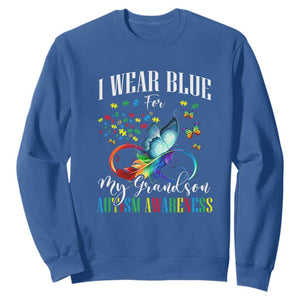 Autism Grandparents Sweatshirt I Wear Blue For My Grandson Grandma Grandpa Rainbow Infinity with Feather Butterfly TS01 Royal Blue Printyourwear