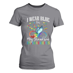 Autism Grandparents T Shirt For Women I Wear Blue For My Grandson Grandma Grandpa Rainbow Infinity with Feather Butterfly TS01 Charcoal Printyourwear