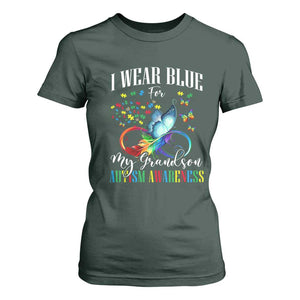 Autism Grandparents T Shirt For Women I Wear Blue For My Grandson Grandma Grandpa Rainbow Infinity with Feather Butterfly TS01 Dark Forest Green Printyourwear