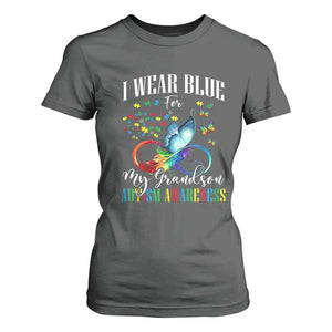 Autism Grandparents T Shirt For Women I Wear Blue For My Grandson Grandma Grandpa Rainbow Infinity with Feather Butterfly TS01 Dark Heather Printyourwear