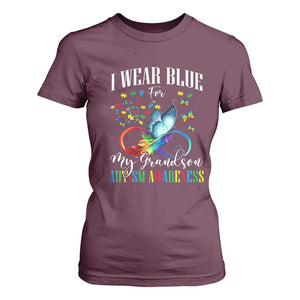 Autism Grandparents T Shirt For Women I Wear Blue For My Grandson Grandma Grandpa Rainbow Infinity with Feather Butterfly TS01 Maroon Printyourwear