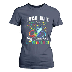 Autism Grandparents T Shirt For Women I Wear Blue For My Grandson Grandma Grandpa Rainbow Infinity with Feather Butterfly TS01 Navy Printyourwear