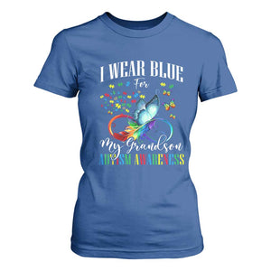 Autism Grandparents T Shirt For Women I Wear Blue For My Grandson Grandma Grandpa Rainbow Infinity with Feather Butterfly TS01 Royal Blue Printyourwear