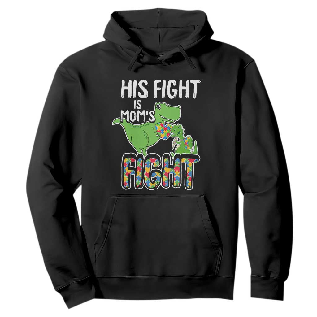 Dinosaur Autism Mama Hoodie His Fight Is Mom's Fight Acceot Love Support Jigsaw Puzzle TS01 Black Printyourwear