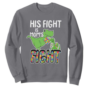 Dinosaur Autism Mama Sweatshirt His Fight Is Mom's Fight Acceot Love Support Jigsaw Puzzle TS01 Charcoal Printyourwear