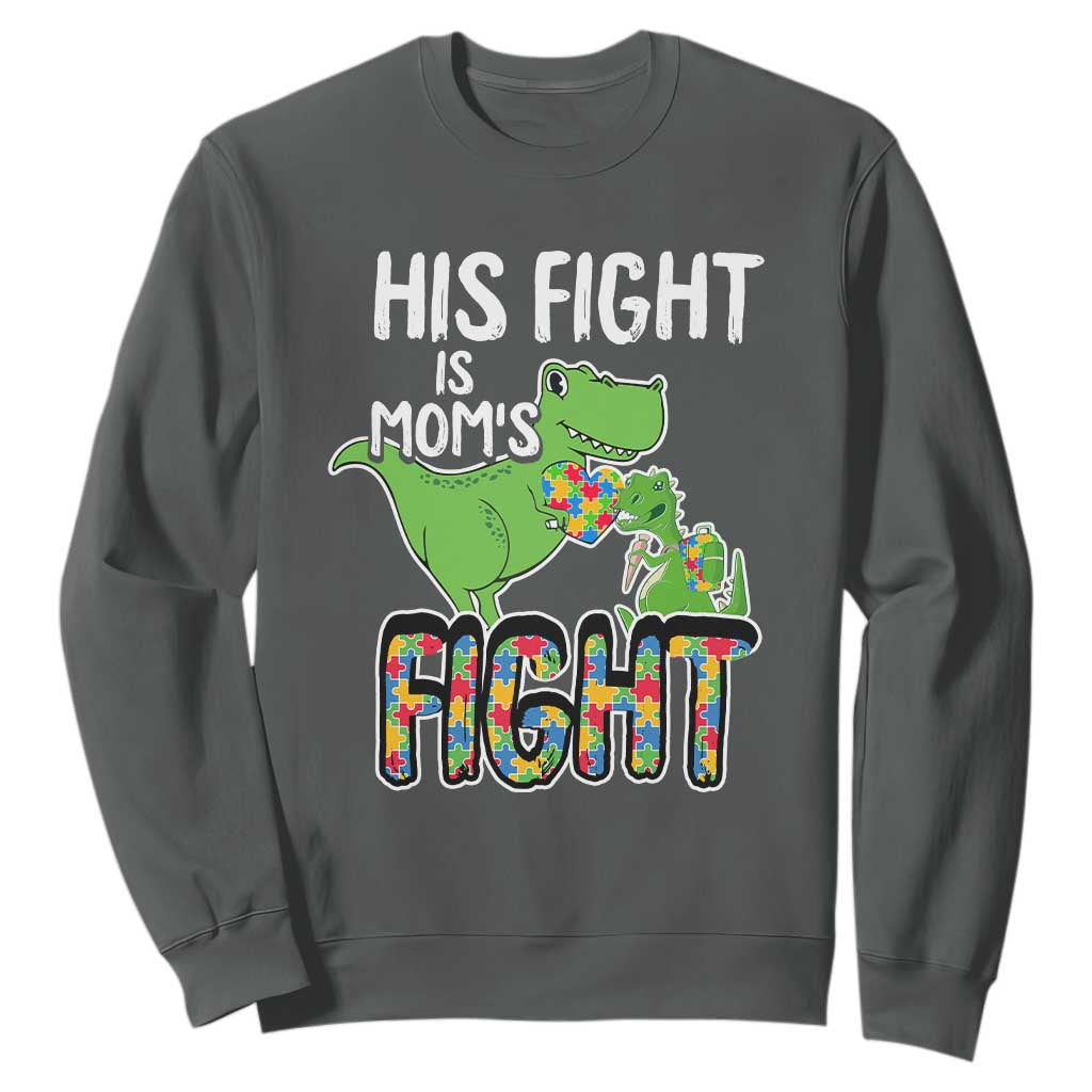 Dinosaur Autism Mama Sweatshirt His Fight Is Mom's Fight Acceot Love Support Jigsaw Puzzle TS01 Dark Heather Printyourwear