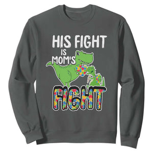Dinosaur Autism Mama Sweatshirt His Fight Is Mom's Fight Acceot Love Support Jigsaw Puzzle TS01 Dark Heather Printyourwear