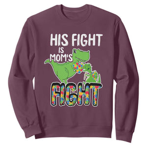 Dinosaur Autism Mama Sweatshirt His Fight Is Mom's Fight Acceot Love Support Jigsaw Puzzle TS01 Maroon Printyourwear