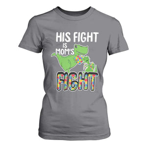 Dinosaur Autism Mama T Shirt For Women His Fight Is Mom's Fight Acceot Love Support Jigsaw Puzzle TS01 Charcoal Printyourwear