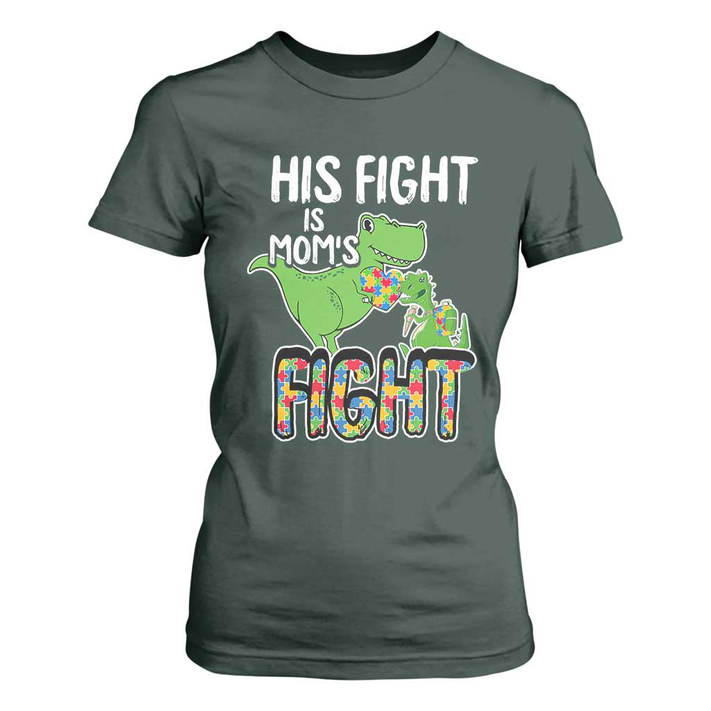 Dinosaur Autism Mama T Shirt For Women His Fight Is Mom's Fight Acceot Love Support Jigsaw Puzzle TS01 Dark Forest Green Printyourwear