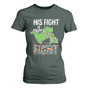 Dinosaur Autism Mama T Shirt For Women His Fight Is Mom's Fight Acceot Love Support Jigsaw Puzzle TS01 Dark Forest Green Printyourwear