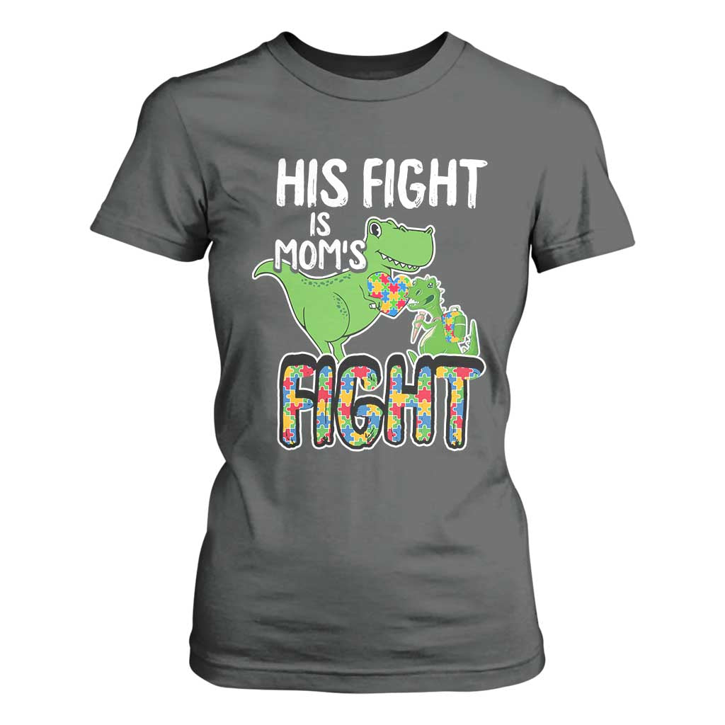 Dinosaur Autism Mama T Shirt For Women His Fight Is Mom's Fight Acceot Love Support Jigsaw Puzzle TS01 Dark Heather Printyourwear