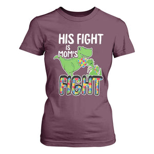 Dinosaur Autism Mama T Shirt For Women His Fight Is Mom's Fight Acceot Love Support Jigsaw Puzzle TS01 Maroon Printyourwear