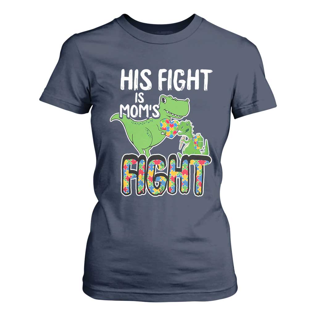 Dinosaur Autism Mama T Shirt For Women His Fight Is Mom's Fight Acceot Love Support Jigsaw Puzzle TS01 Navy Printyourwear
