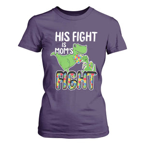 Dinosaur Autism Mama T Shirt For Women His Fight Is Mom's Fight Acceot Love Support Jigsaw Puzzle TS01 Purple Printyourwear