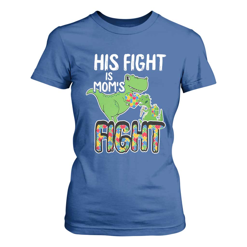 Dinosaur Autism Mama T Shirt For Women His Fight Is Mom's Fight Acceot Love Support Jigsaw Puzzle TS01 Royal Blue Printyourwear